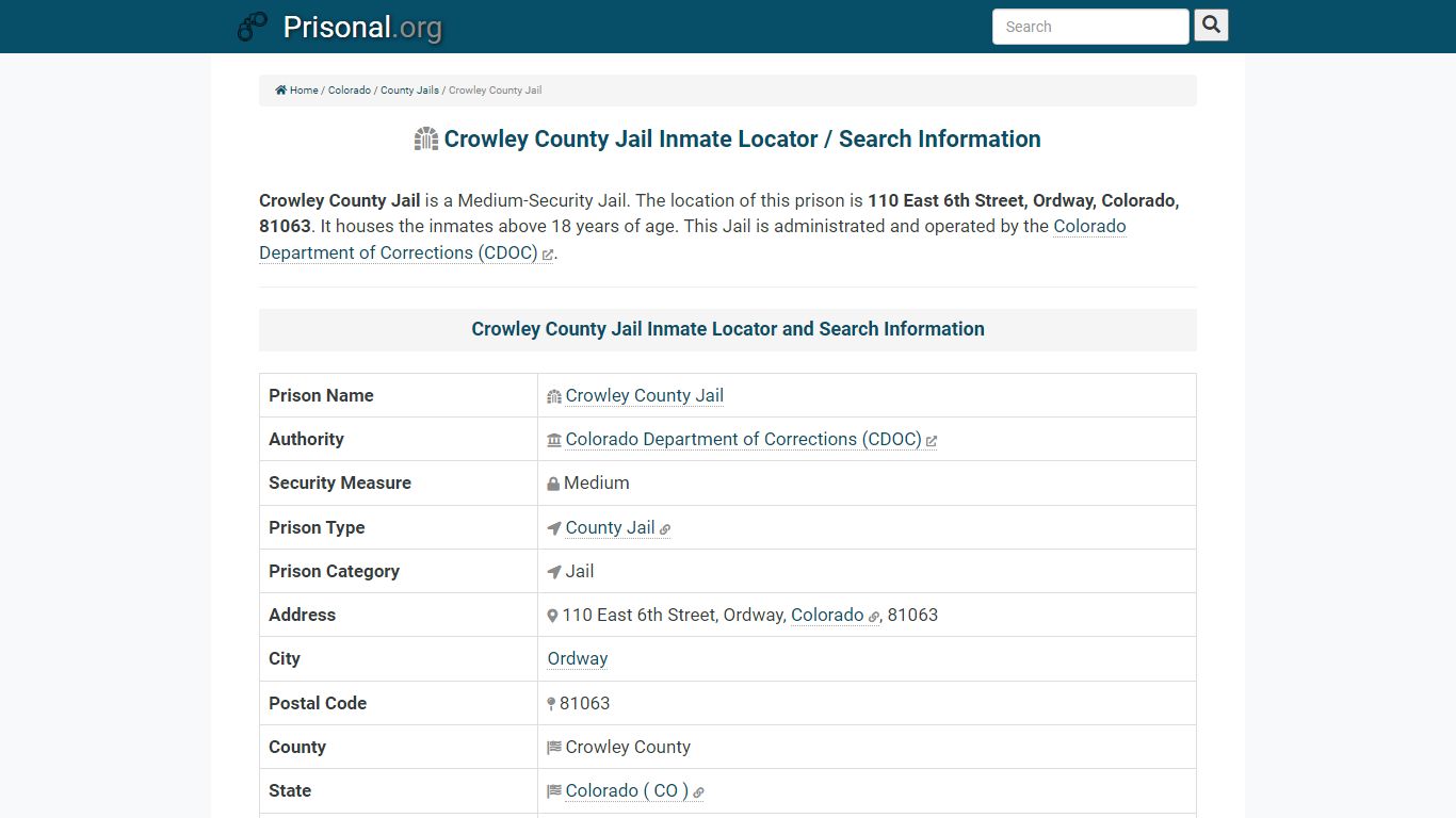 Crowley County Jail-Inmate Locator/Search Info, Phone, Fax ...