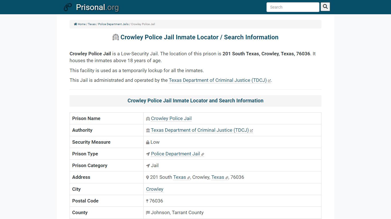 Crowley Police Jail-Inmate Locator/Search Info, Phone, Fax ...