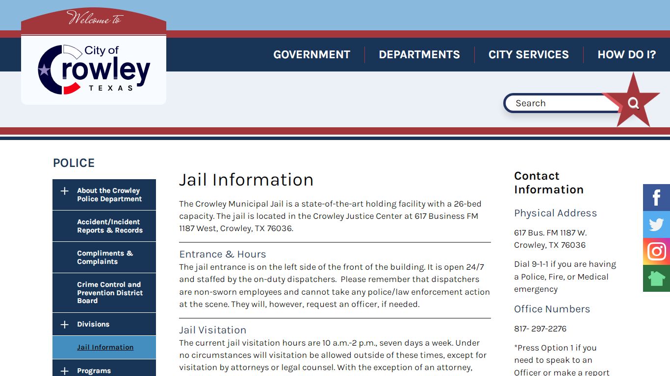 Jail Information | Crowley Texas