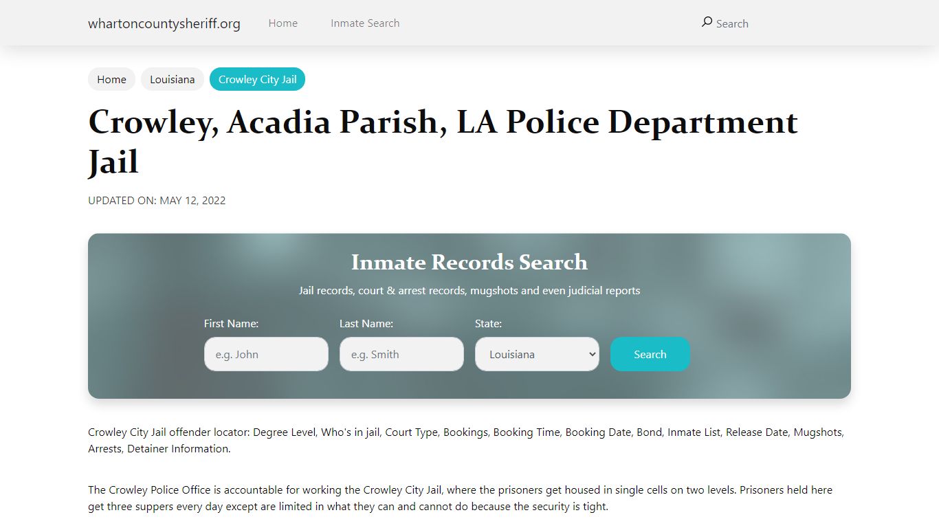 Crowley, LA City Jail Inmates, Arrests